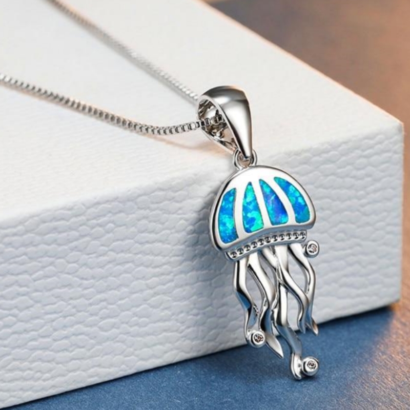 E-shop Exquisite Blaue Quallen-Halskette, niedliche Quallen-Meeres-Halskette für Damen, Alltags-, Party-, Urlaubs-Halskette, Schmuckgeschenk