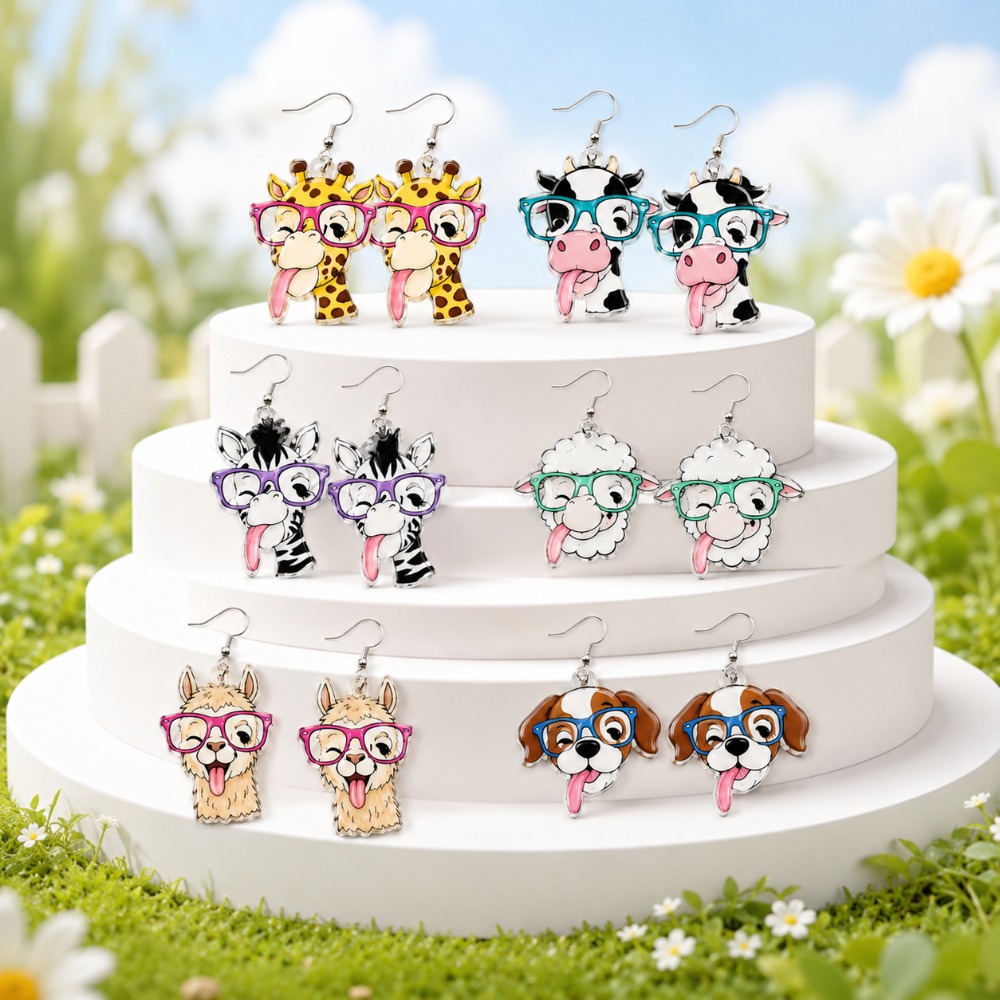 12pcs Animal-Themed Acrylic Dangle Earrings Set, Fun Accessories