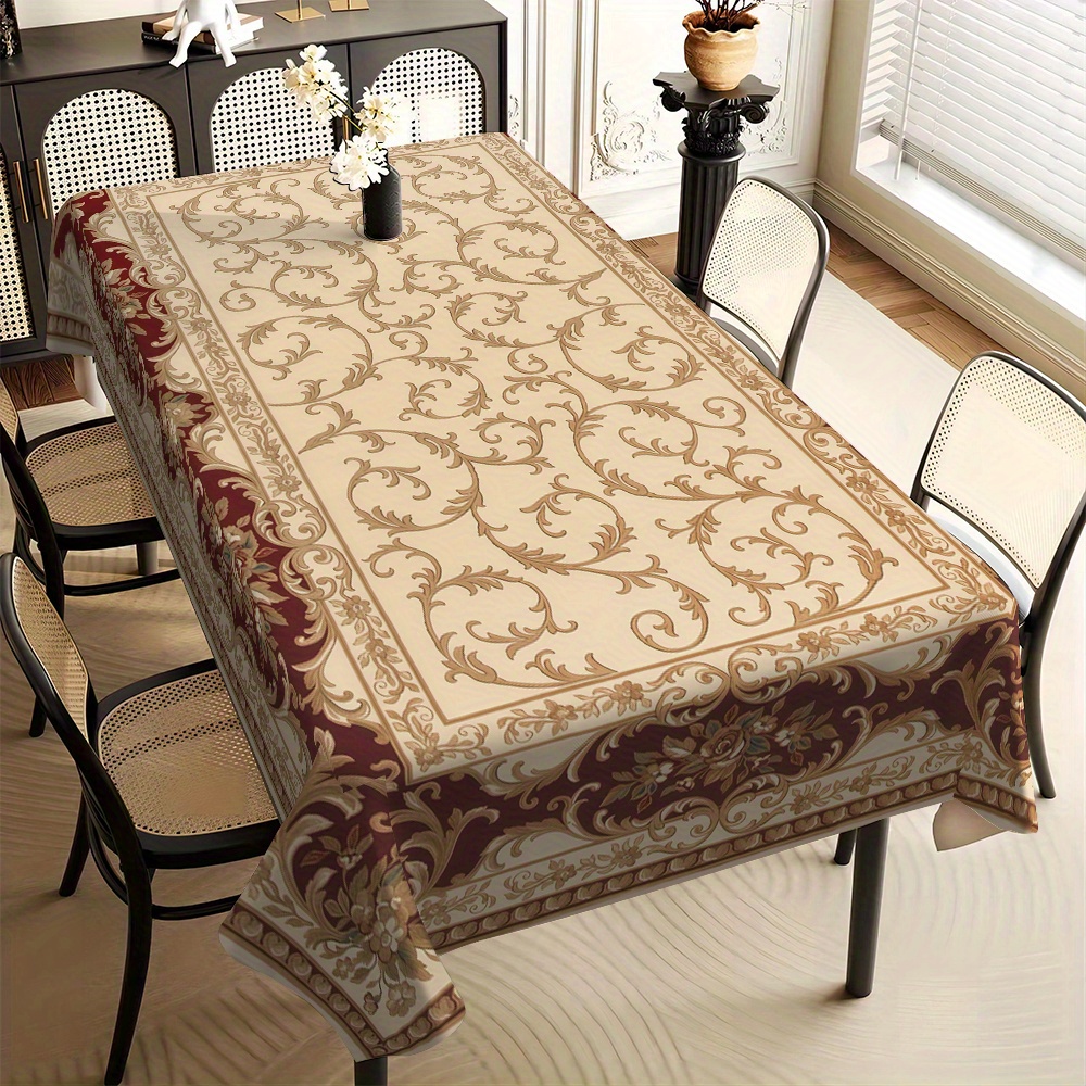 

1pc Elegant Rectangular Printed Tablecloth, 100% Polyester Woven Machine Made, Party Table Cover For Dining Room And Event Decor