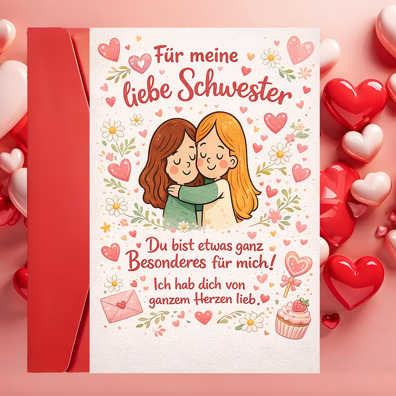 E-shop Eine Grußkarte mit Umschlag, entworfen für eine Schwester, und Dankbarkeit ausdrückt. Es ist ein ideales Geschenk für Geburtstage, Jahrestage