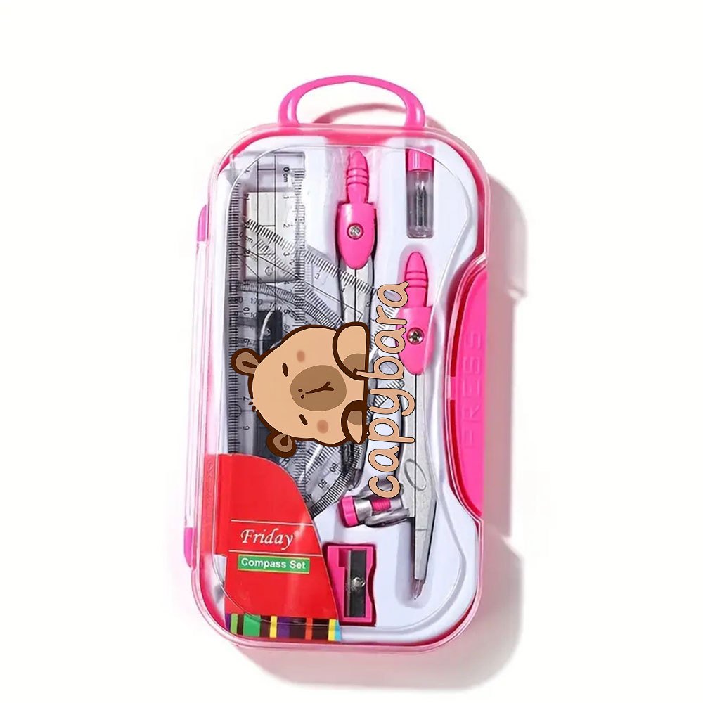 TEMU Set de papeterie portable pour dessin géométrique 1 set, comprenant un et une règle à motif capybara avec règle, crayon et gomme, pour