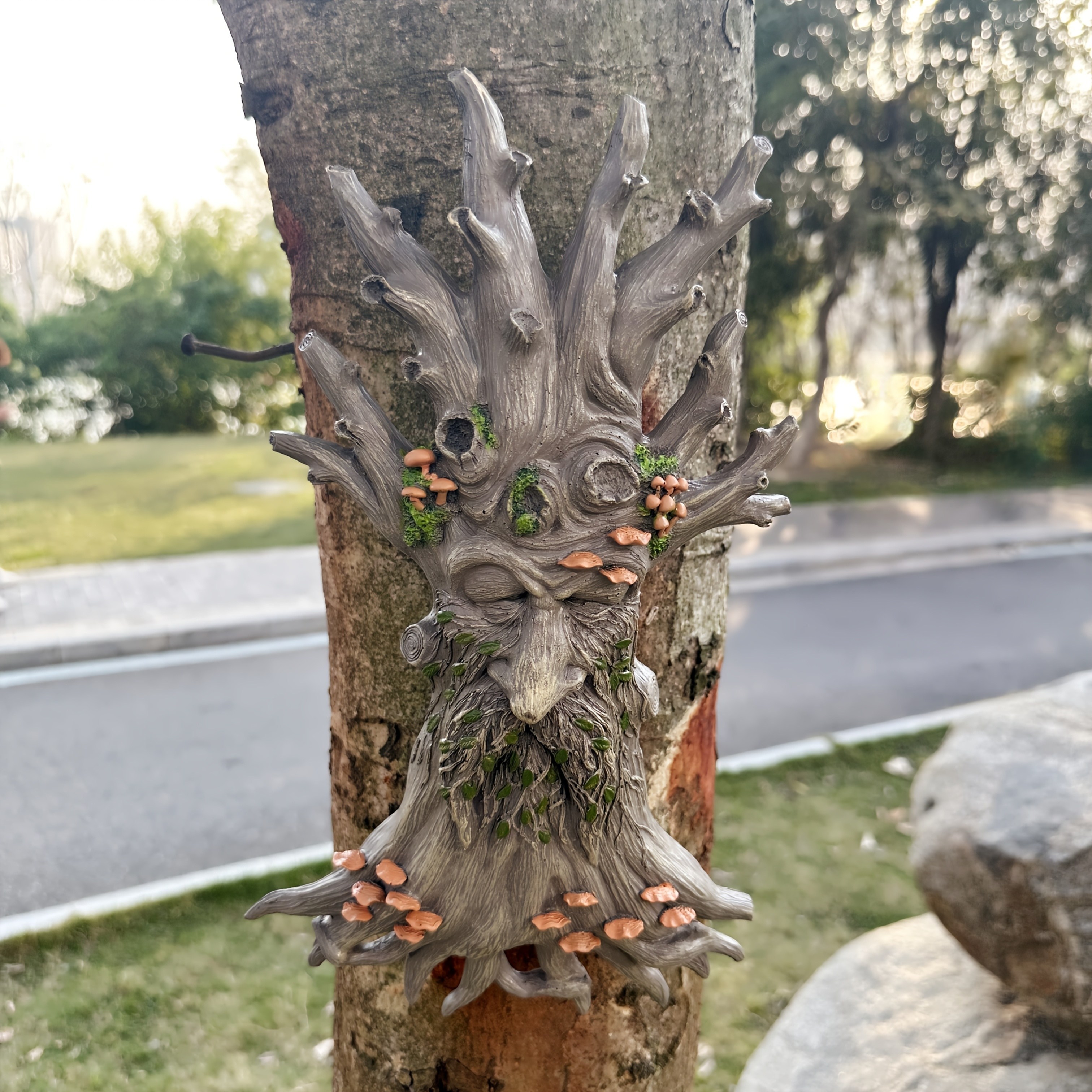TEMU 1pc Handmade Resin Tree Spirit Mushroom Decoration - Decor With Moss-covered Branches - Gothic Outdoor/indoor Hanging Ornament For Halloween,