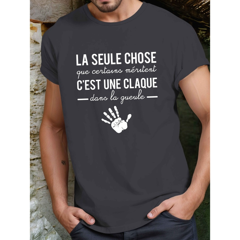 

T-Shirt à Manches Courtes pour Homme avec Motif Géométrique Français Amusant - Haut Décontracté d'Été à Col Rond, Lavable en Machine, Polyester