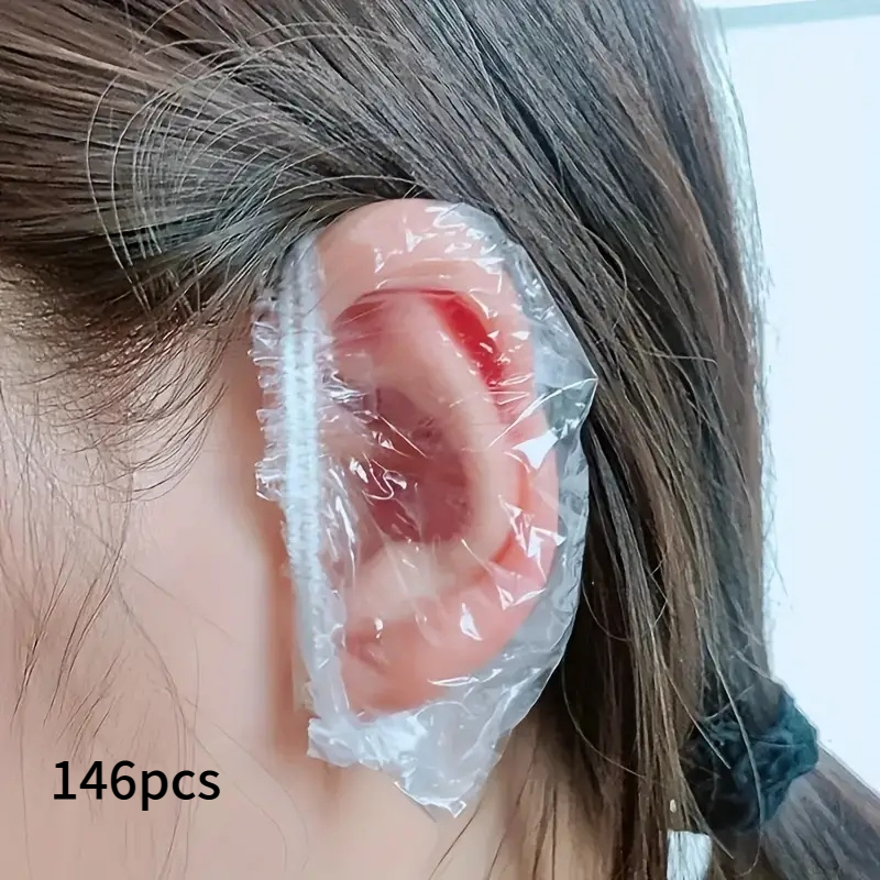 TEMU 146pcs Bouchons d'oreille jetables étanches - Protections d'oreille extensibles pour douche et piscine, oreillères en plastique transparent pour