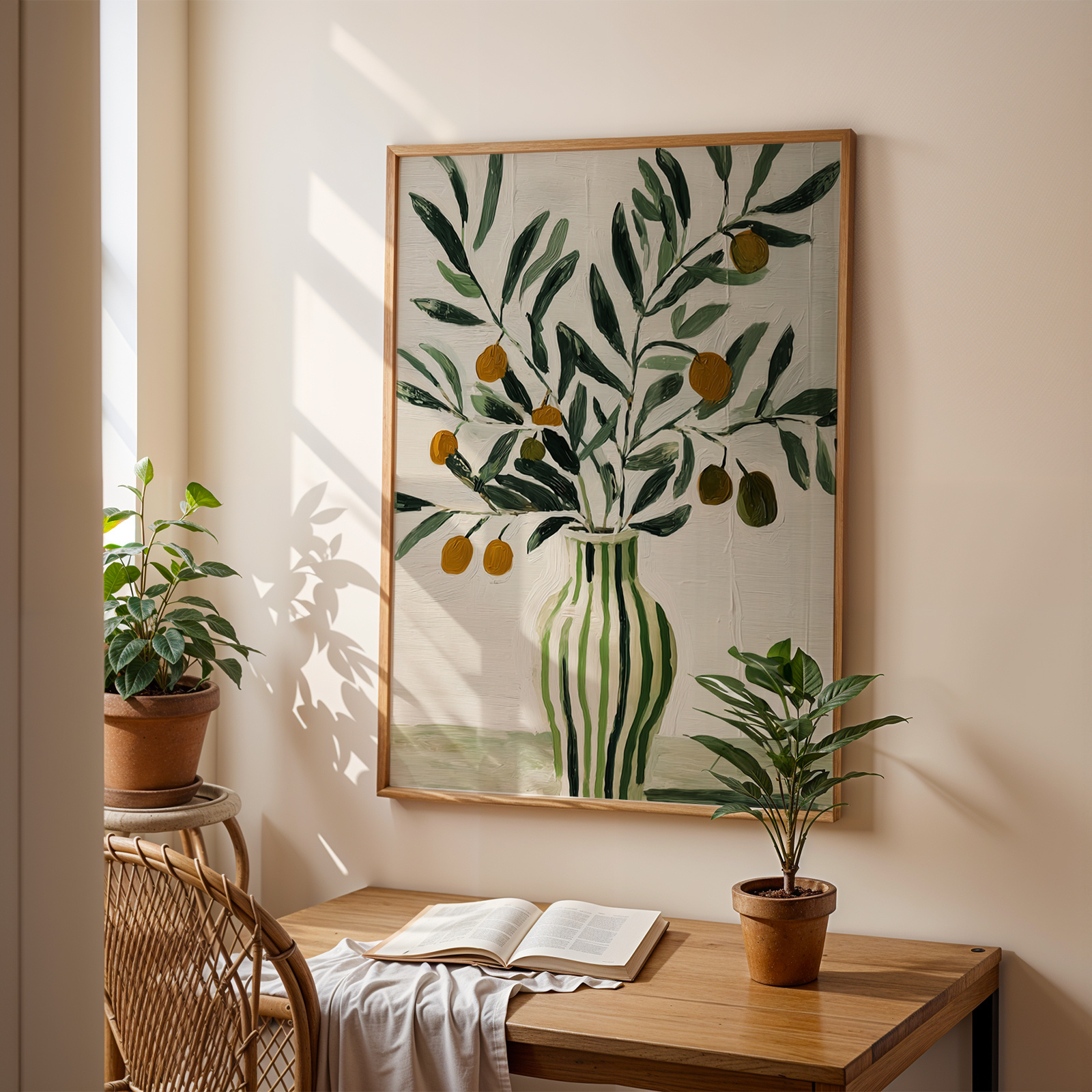 TEMU 2d Flat, 1pc Vintage Abstract Green Olive Still Life Art Print, Scandinavian Botanical Canvas Painting, Frameless Wall Decor For Bedroom And