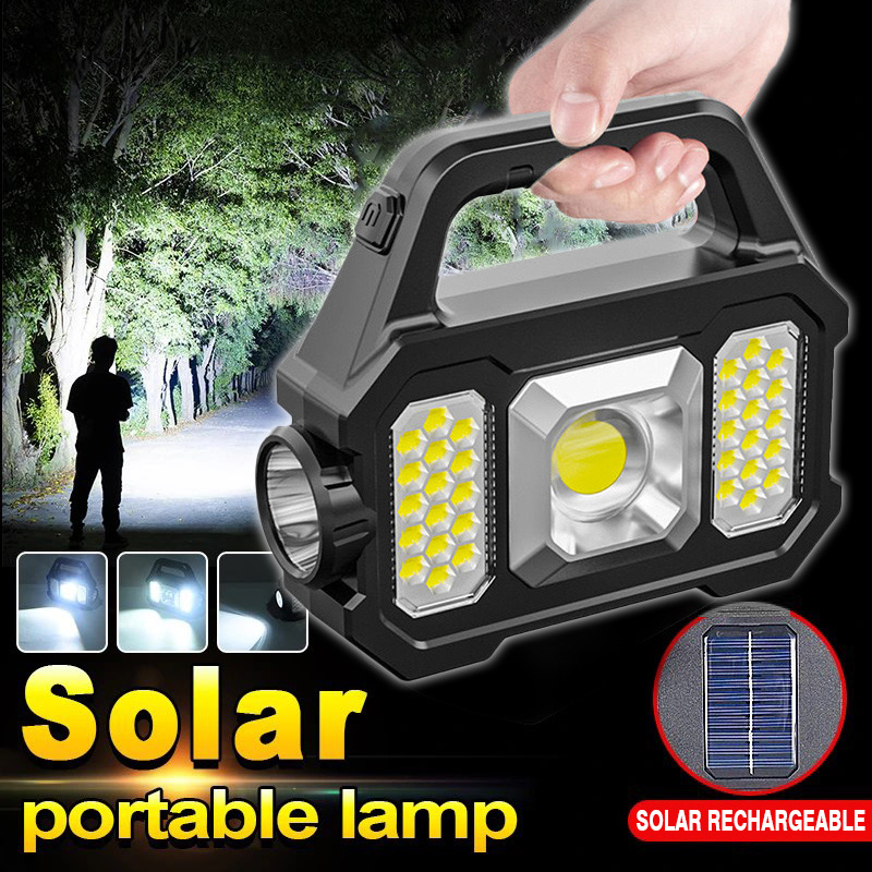 

1pc Multifunctional Solar Powered Led Flashlight, Usb Rechargeable Portable Handheld Light With Side Floodlight For Outdoor Activities, Emergency, Fishing, Hiking, Night , Repairs,