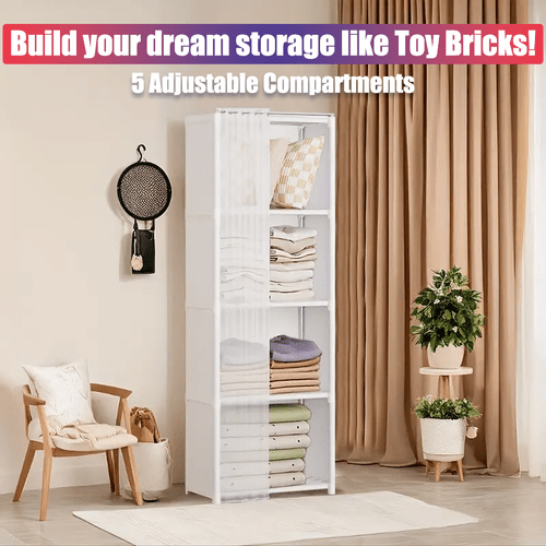 dorm essential 4 tier storage shelf curtain tool free movable bookshelf wardrobe dustproof for small spaces
