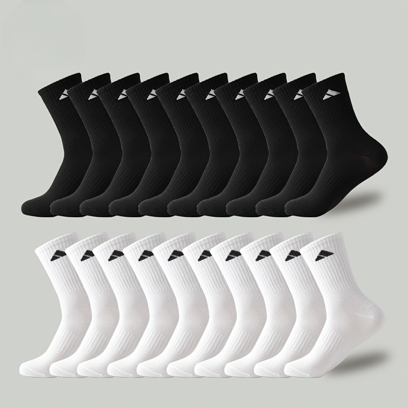 Image of 10-pair Men's Cotton Socks, Color-block Striped Mid-calf Breathable Athletic Socks, Long Socks For Men