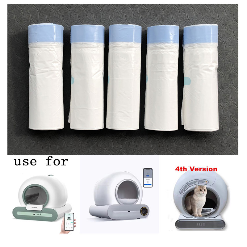 

5 Rolls Self-cleaning Cat Litter Box Liners, 75 Count, Polyethylene, Foldable, Rectangle Waste Drawer Bags, Compatible With 4th Version Boxes