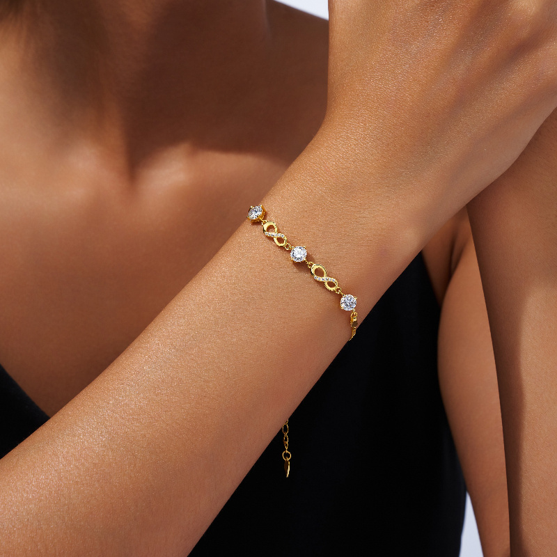 E-shop Modisches Armband aus 925er Silber mit 1,5 Moissanit 14K Goldbeschichtung, elegant stilvoll für Damen Herren, für Freizeitkleidung, Partys,