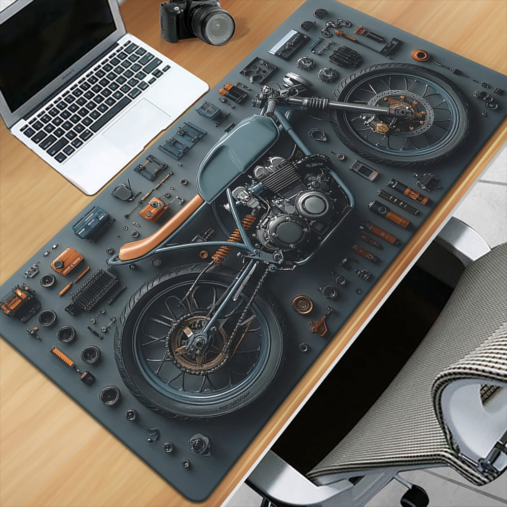 TEMU 1pc Motorcycle Components Design Hd Printed Desk Pad, Versatile Xxl Mousepad, Gaming Keyboard Mouse Mats, Office Computer Desk Mat. Presents For