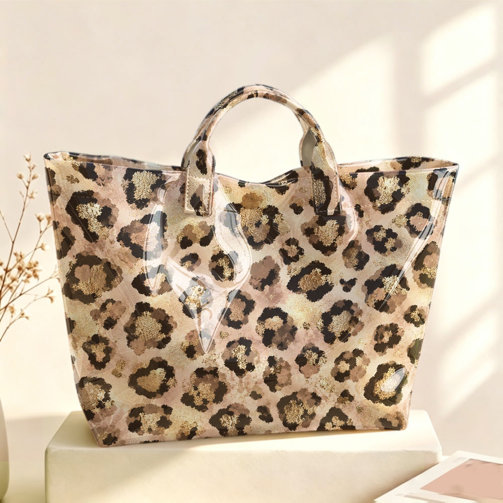 TEMU 1pc Light Brown Golden Glitter Powder To Make Old Spots Full Of Classic Leopard Print Portable Tote Bag, High-quality Large-capacity Portable