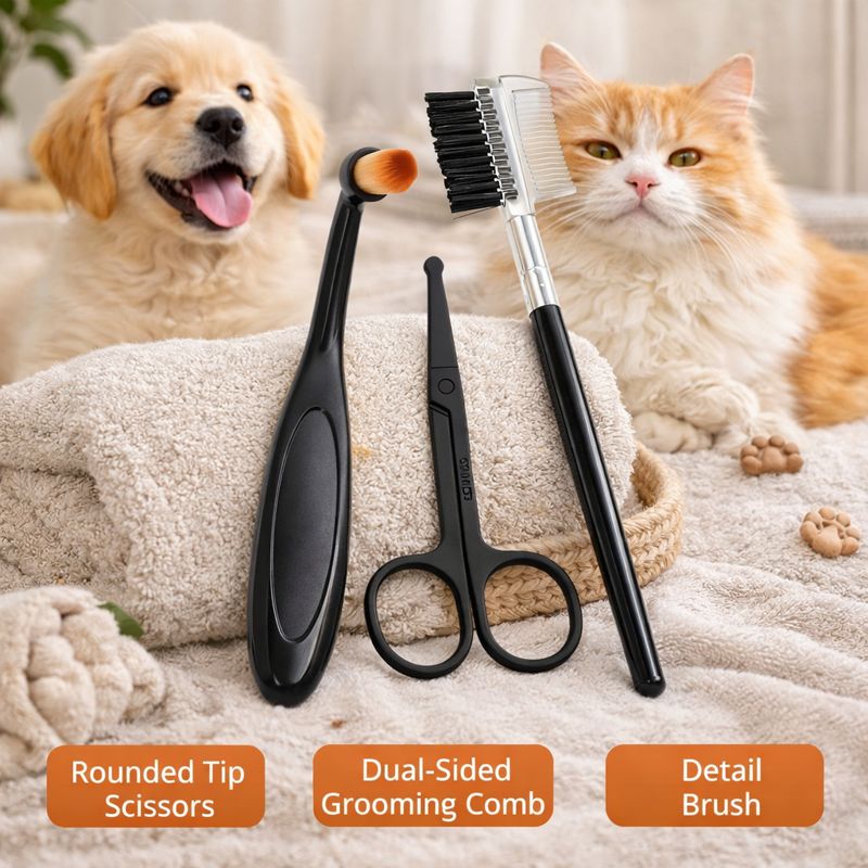 TEMU Ensemble 3 pièces pour animaux de compagnie - Peigne à double tête, brosse de nettoyage et ciseaux de sécurité à tête ronde - Convient pour le