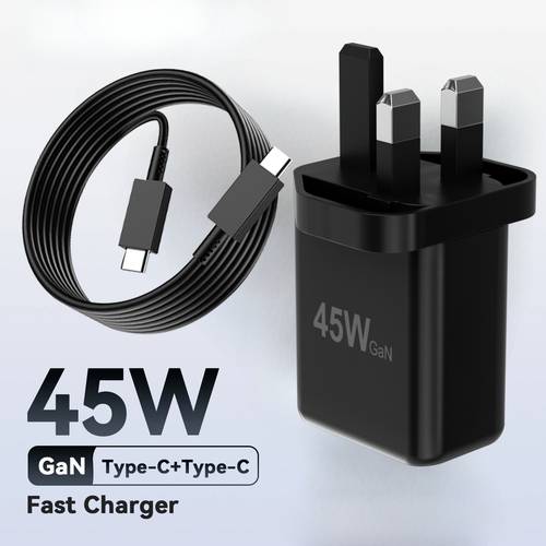 45W Quick Charger GaN Plug, USB Type-C Fast Charging with 1m Charging Cable for Laptops, Tablets, Phones - Universal Phone Charger