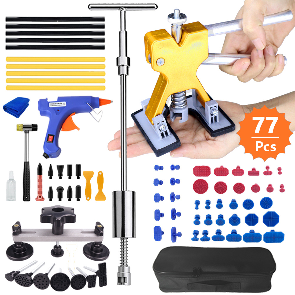 TEMU Paintless Dent Repair Kit 77pcs - Adjustable Dent Puller & Glue Gun Included, Easy Dent Removal For / Suv/ Motorcycle Us Plug