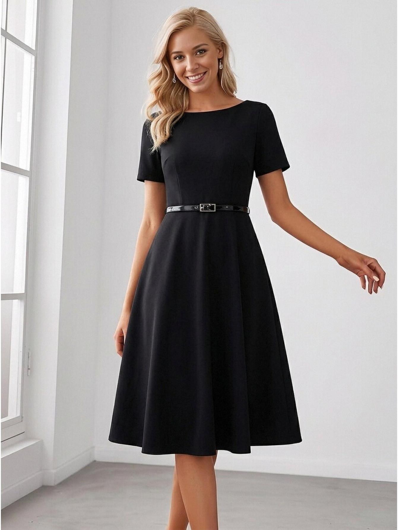 white christmas dresses Knee-Length Semi-Formal Short-Sleeve Dress