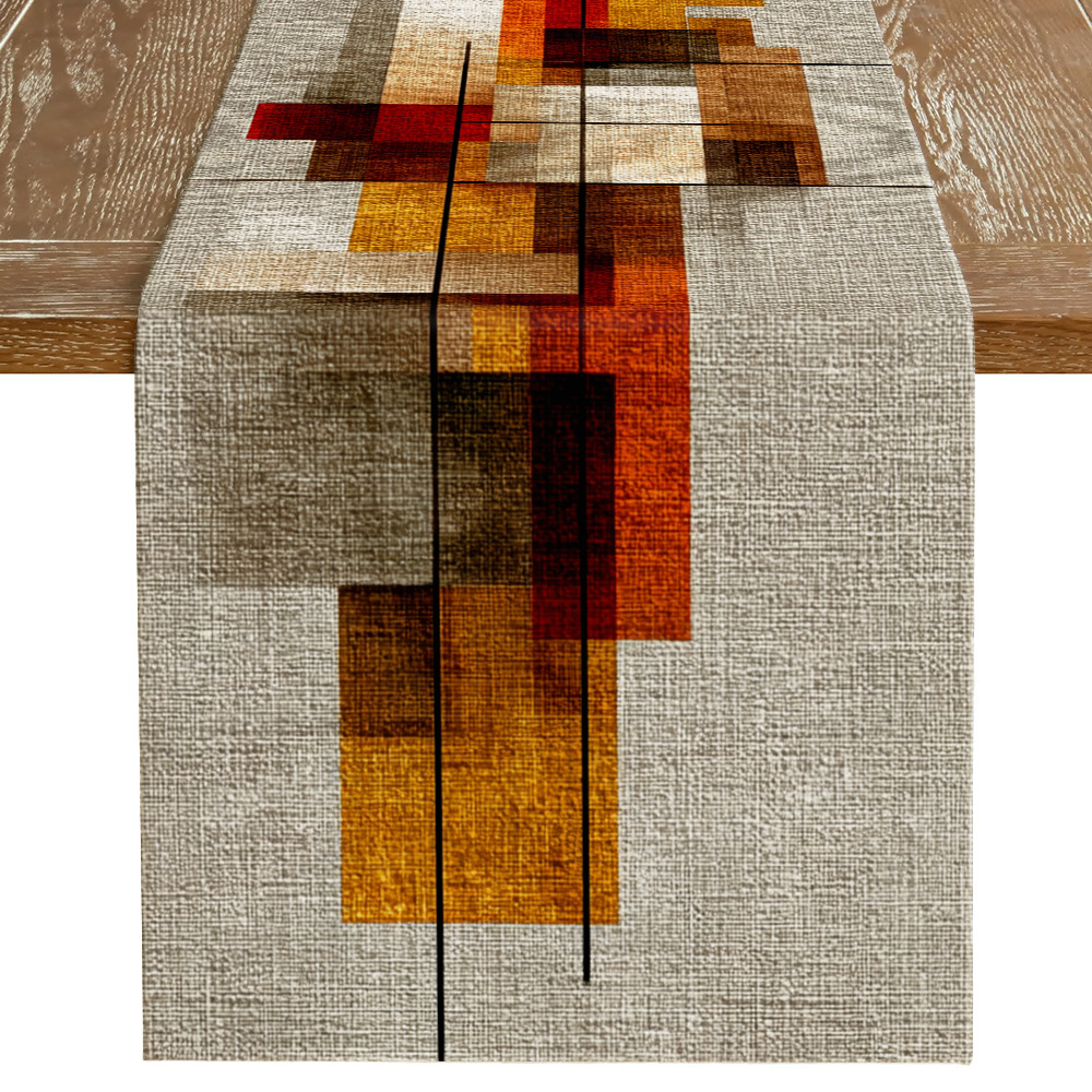 TEMU 1 pz, Runner da con stampa patchwork geometrico, Runner da autunnale, Stile minimalista moderno, Tovaglia runner in poliestere stampato, Stampa