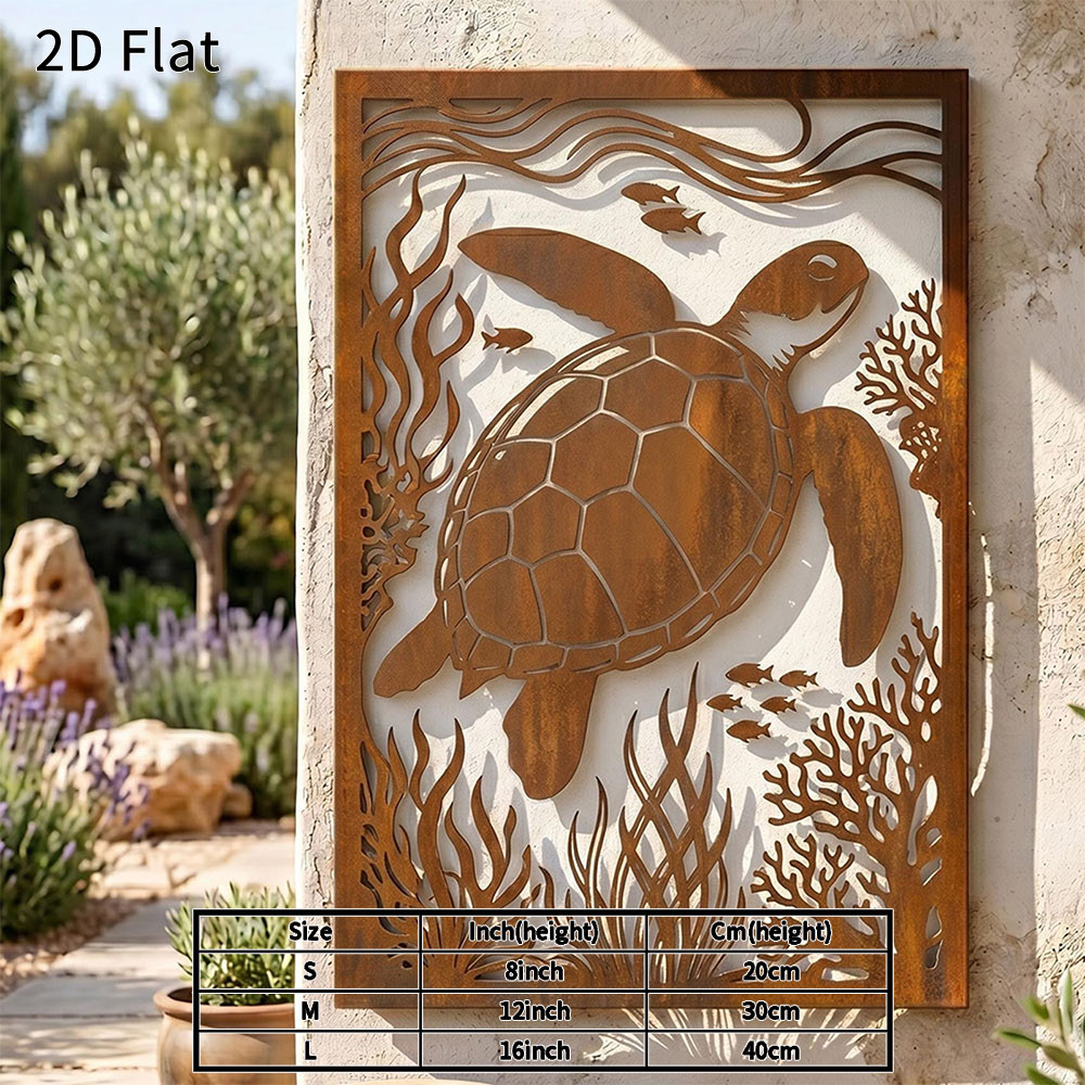TEMU 2d Flat - 1pc Sea Turtle Metal Wall Art 2d Flat Rustic Ocean Decor Heavy Duty Waterproof Plaque For Garden Patio Outdoor Living Room Unique Gift