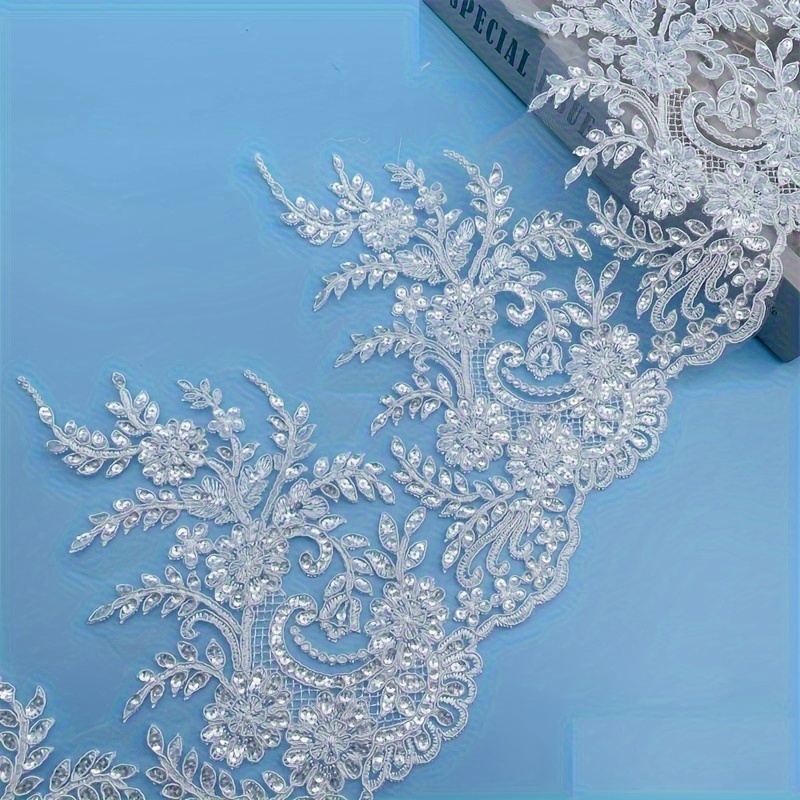 E-shop 1 Yard Silberne Pailletten-Spitzenborte - Hochwertiger Stickstoff, Geeignet für DIY-Hochzeitskleider, Schleier und Heimdekorationen