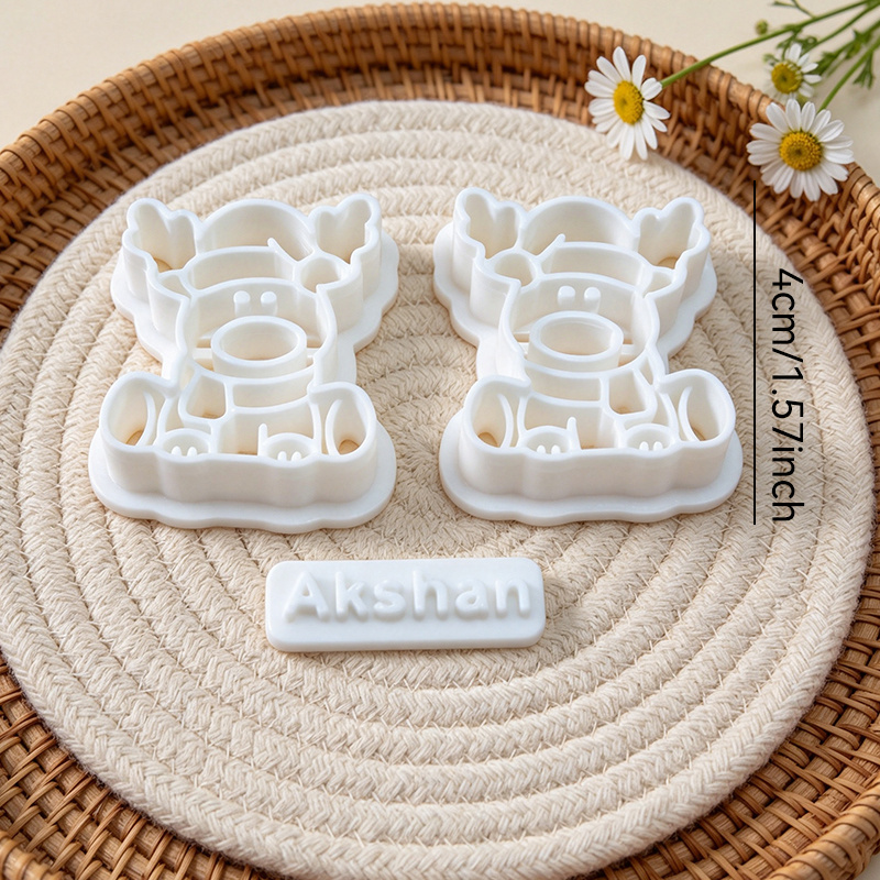 TEMU 3pcs Christmas Reindeer Shapes Plastic Clay Cutters, Cute Sitting Reindeer With Santa Hat And Scarf Embossing Molds, Reusable Diy Tools For