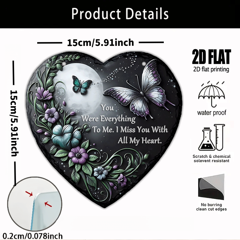 TEMU 2d Flat, 2d Flat Heart-shaped Acrylic Garden Memorial With And Floral Pattern - Elegant Memorial Plaque Engraved With "you Are , I Will Love