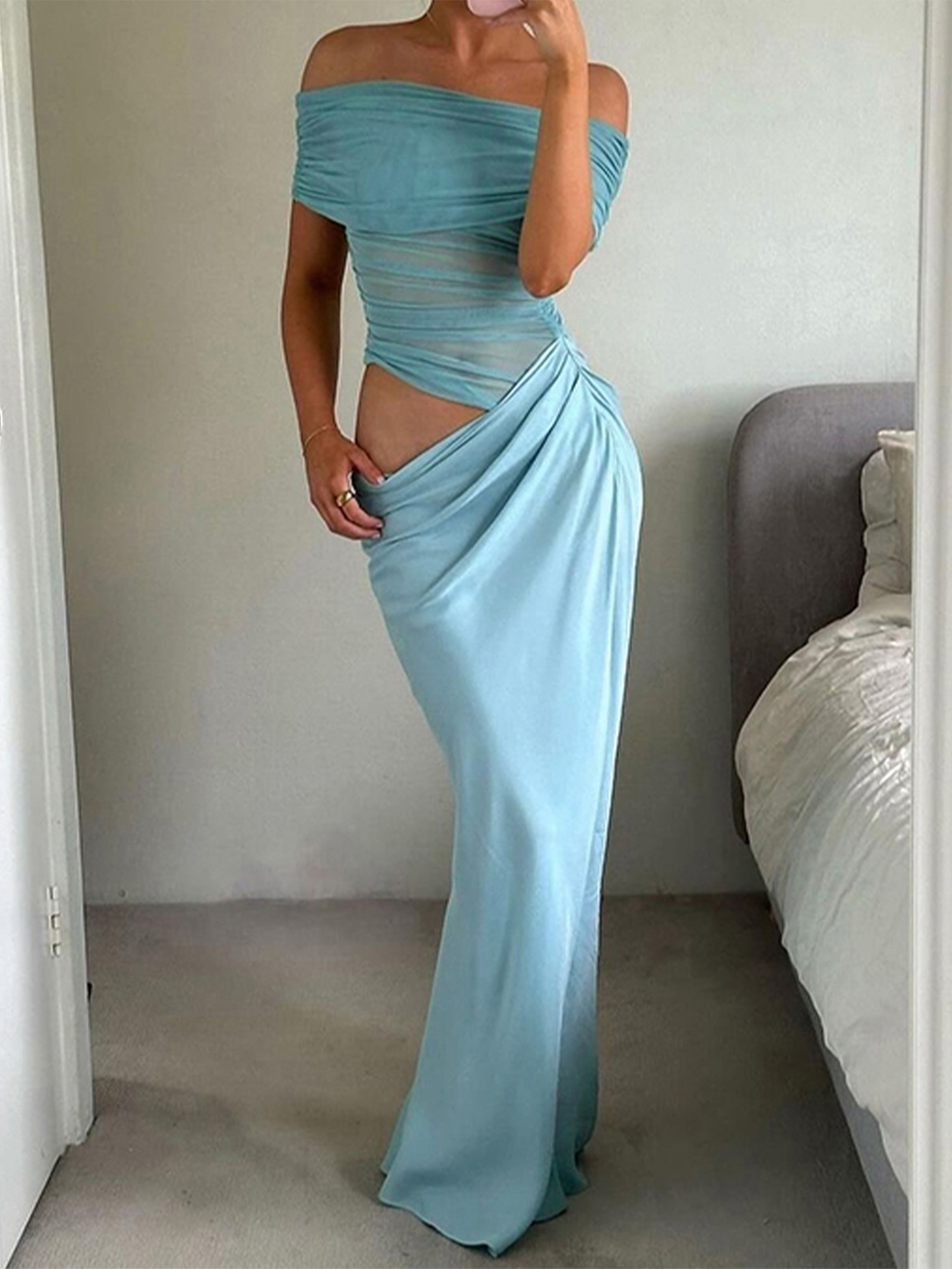high slit night dress Effortlessly Elegance Chic In White High Low Satin Wedding Dresses COCOMELODY CW3477, 25 Days / Choose from Satin Color Chart / US4-UK6-EUR34 main image 0