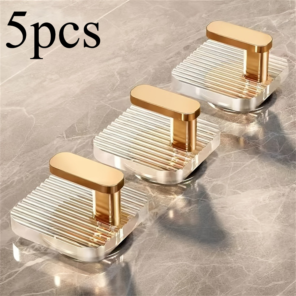 Image of 5pcs Non Punching Luxury L-shaped Hook Multi Scene Use Hanger Wall, Kitchen And Bathroom Door Back Hanging Seamless Tenant Handicraft Enthusiast Practical Adhesive Hook