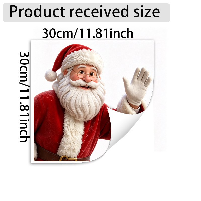 TEMU 2d Flat, 2d Flat Printed Christmas Waving Santa Claus Window Decal, Creative And Cartoon Santa With Glasses Waving Pattern, High-quality