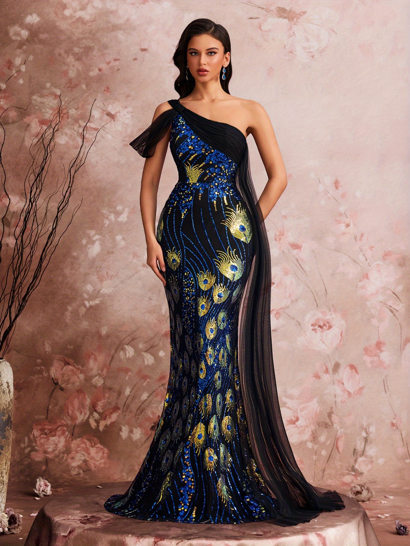 navy blue dress for baby girl Layered Lace Wedding Dress with Asymmetrical Neckline main image 1