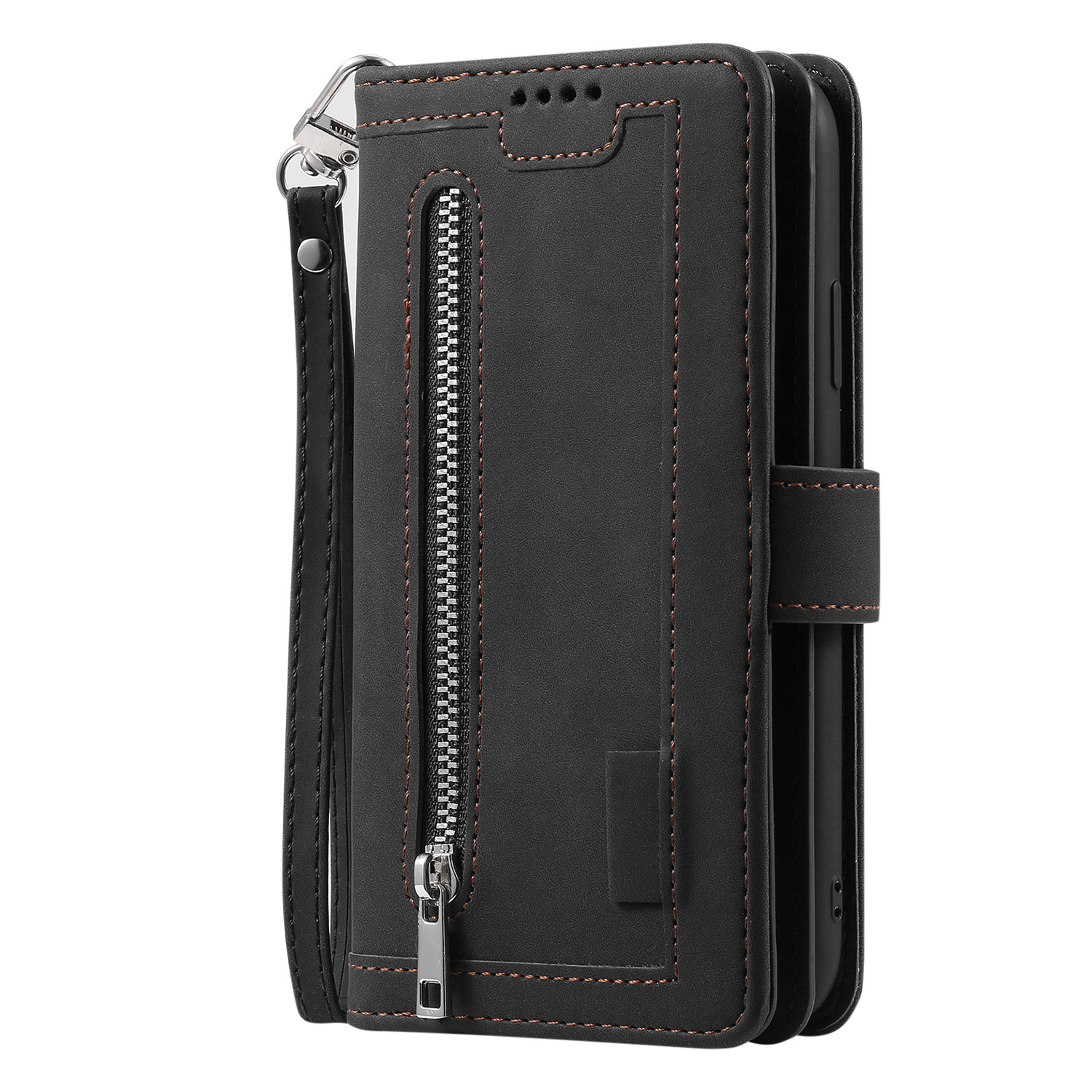 TEMU Phone Case - Hh Style -card Zipper Sequined Phone Case With Short Strap, Featuring A Multifunctional Design Made Of Synthetic Faux Leather,