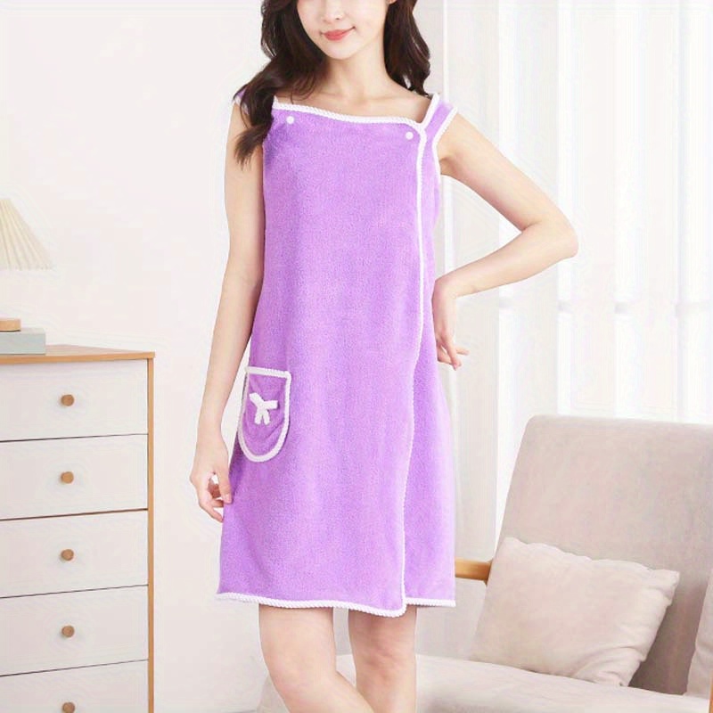 TEMU Women's Wearable Bath Towel Robe Set With Pockets - Quick Dry, For Shower, Beach & Swimming - & Travel Essential, Gift, Contemporary Style, Rectangular Shape