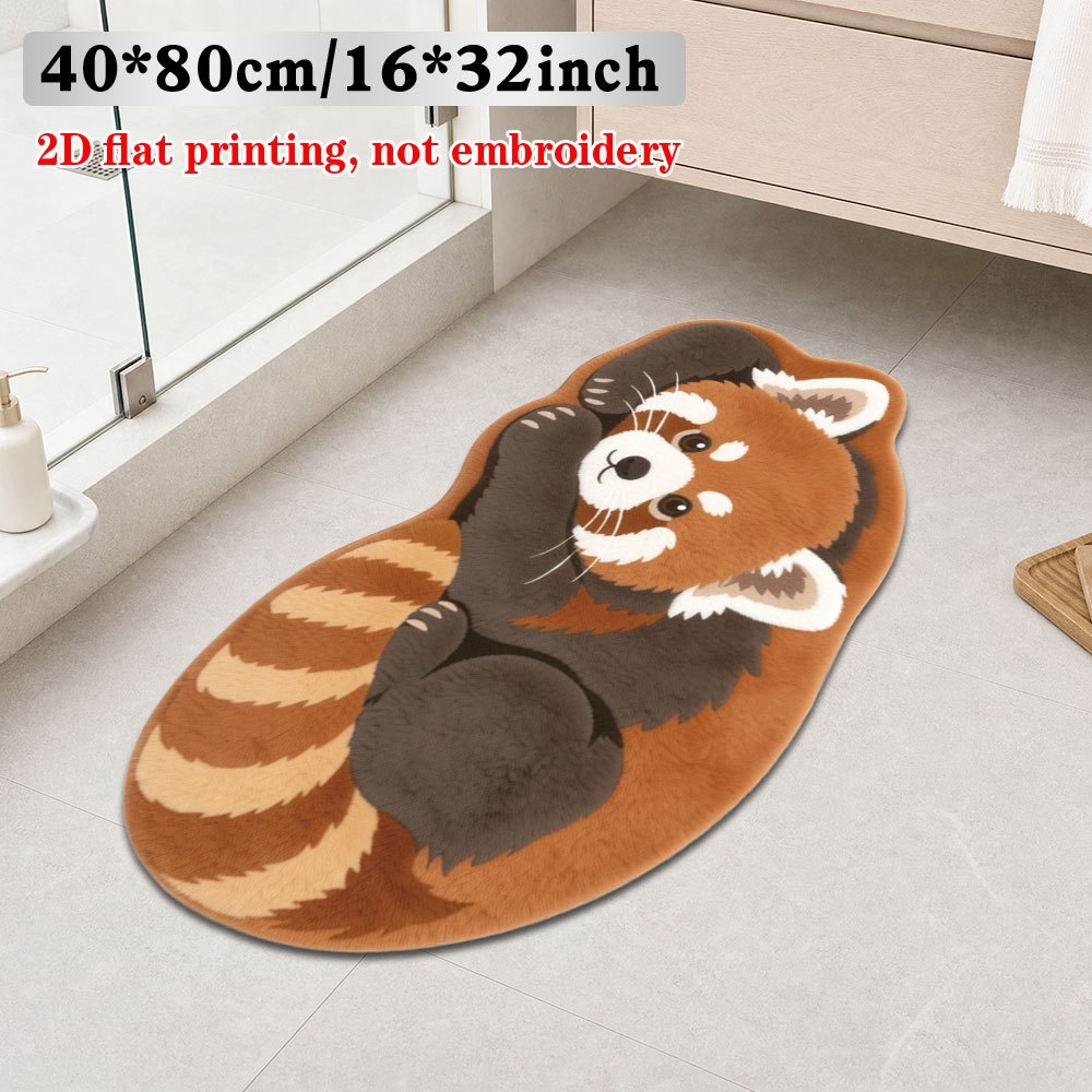TEMU 2d Flat Printing 1pc Red Panda Shaped Velvet Area Rug, Cute Animal Print Non-slip Washable Carpet, Ultra Soft Fluffy Decorative Mat For Living