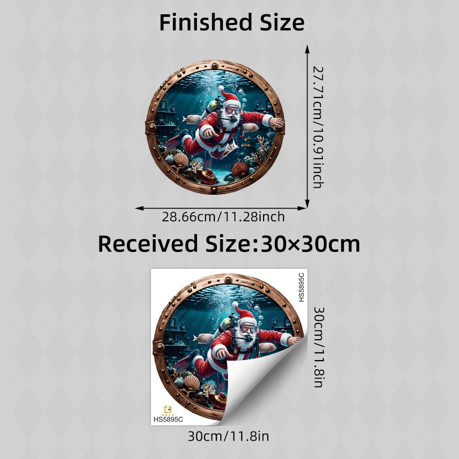 TEMU 1pc Christmas Washing Machine Sticker Santa Claus Underwater Scuba Diver Removable Vinyl Decal For Front Load Washer Laundry Room Home Decor