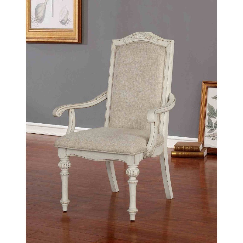 antique white dining room 9pcs set table w leaf and 6x side chairs 2x arm chairs ivory fabric upholstered seat Product details 2
