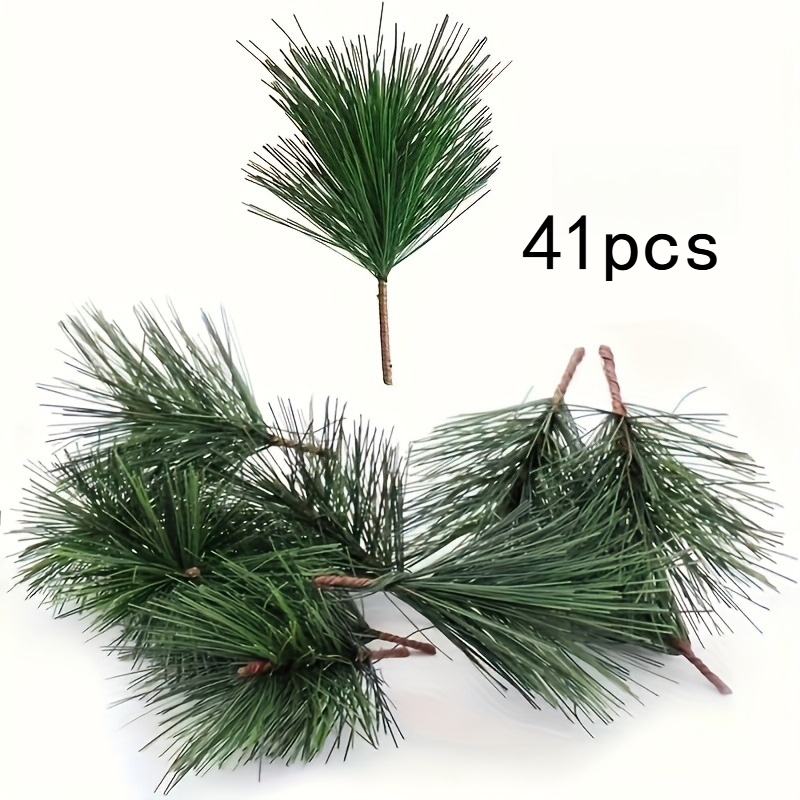 TEMU 41pcs Artificial Pine Branch With Small Trunks, High-quality Multifunctional Diy Craft Materials, Suitable For Christmas Wreaths, Floral