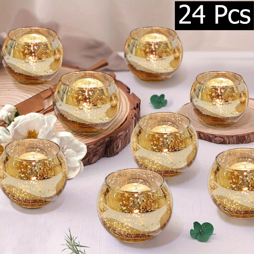 12/24pcs Votive Candle Holders, Round Mercury Glass Tealight Candle Holder, Wedding Centerpieces For Table Decorations, Birthday, Anniversary, Party, Wedding, Home Decor, Halloween, Christmas