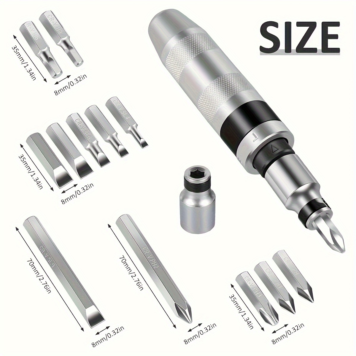 Juego de destornillador de impacto multifuncional, 13 piezas - Extractores de tornillos y herramientas de reparación con puntas de cincel, cabezas hexagonales/pentagonales/planas, sin necesidad de energía eléctrica para construcción - Imagen 4