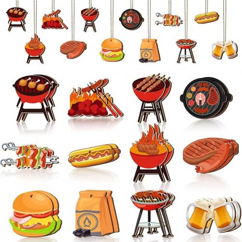 2d flat a set of 12pcs 2d flat new wooden bbq themed decorative items including creative hamburger and beer pendants