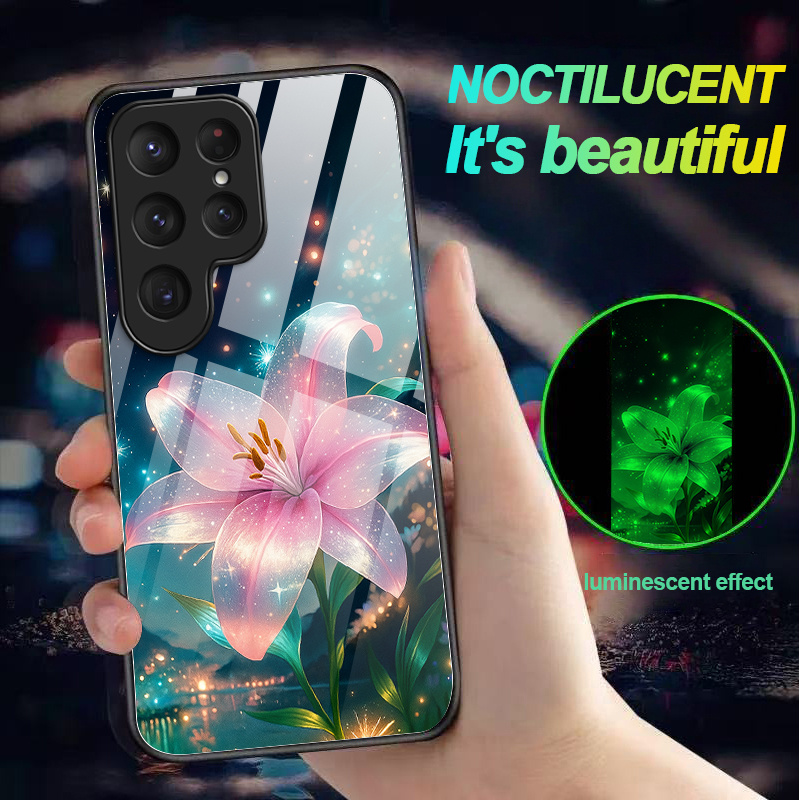 TEMU Phone Case - -the-dark Phone Case Featuring A Starry Night And Pink Lilies, Designed To Be Shockproof And Luminous Without Needing Power,