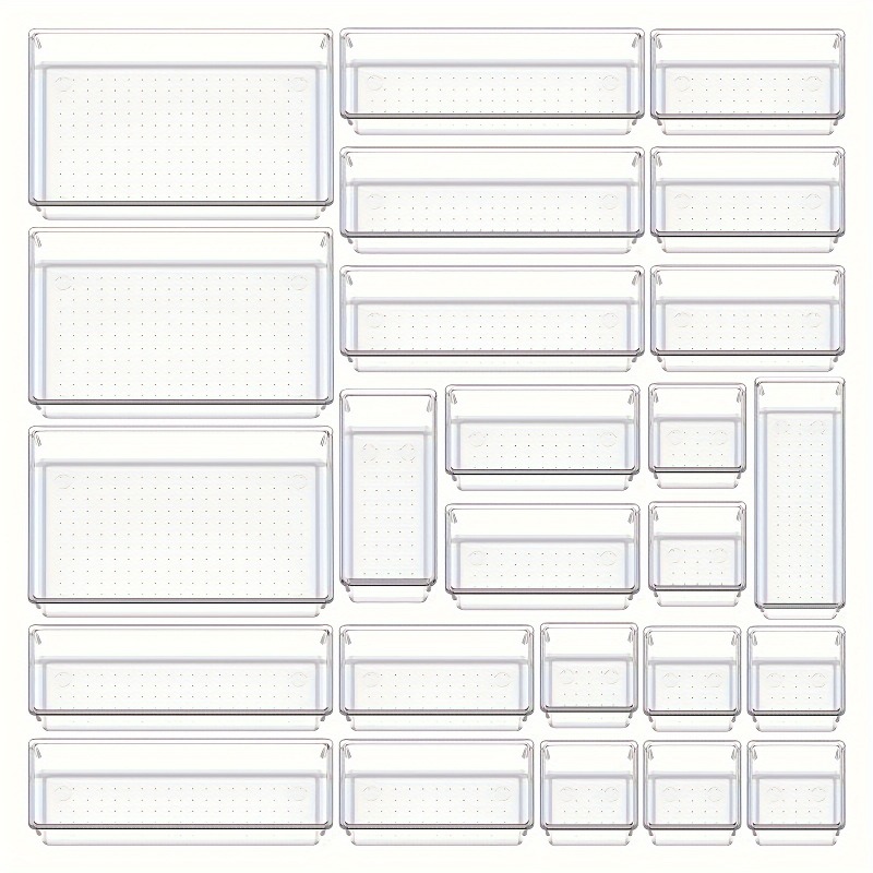 THELiFE 25pcs Clear Plastic Drawer Organizers Set - 4-Size Versatile Trays for Bathroom, Vanity, Kitchen, and Office, Keep    