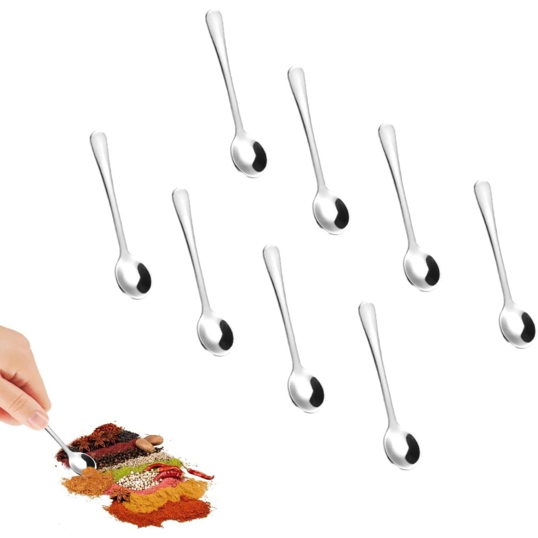 TEMU 8pcs Mini Stainless Steel Spoons, Mini Espresso Spoons, .95 Inches, Cute Mini Stainless Steel Spice Spoons, For Spices, Salt, Honey, Teaspoons,