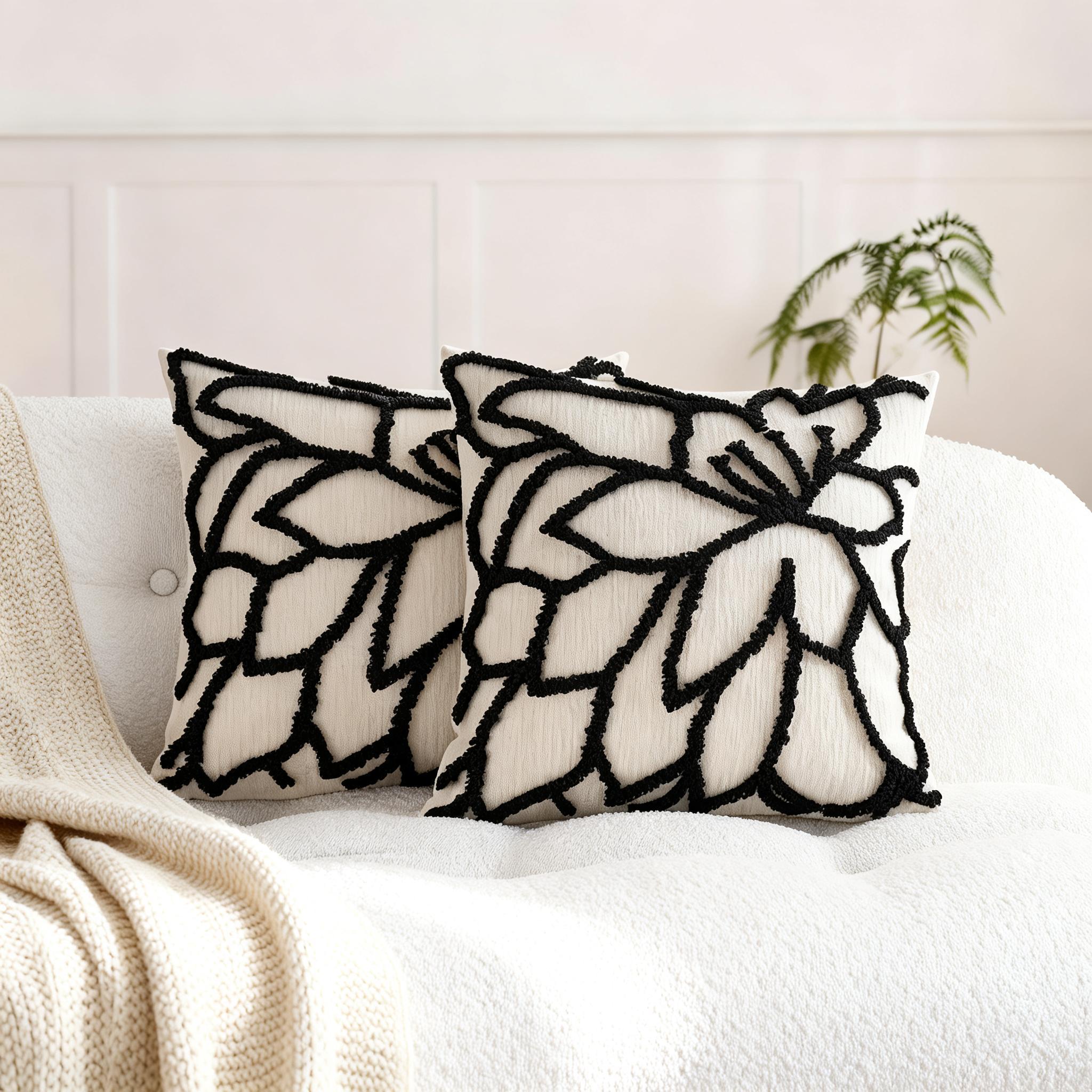 2-Pack Tufted Rose Pillow Covers| Embroidered, Comfortable Polyester Covers with Geometric-Pattern, Zipper Closure, Suitable for Home/Office Use