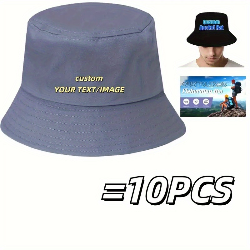 Customizable Unisex Folding Bucket Hats, 10pcs Set