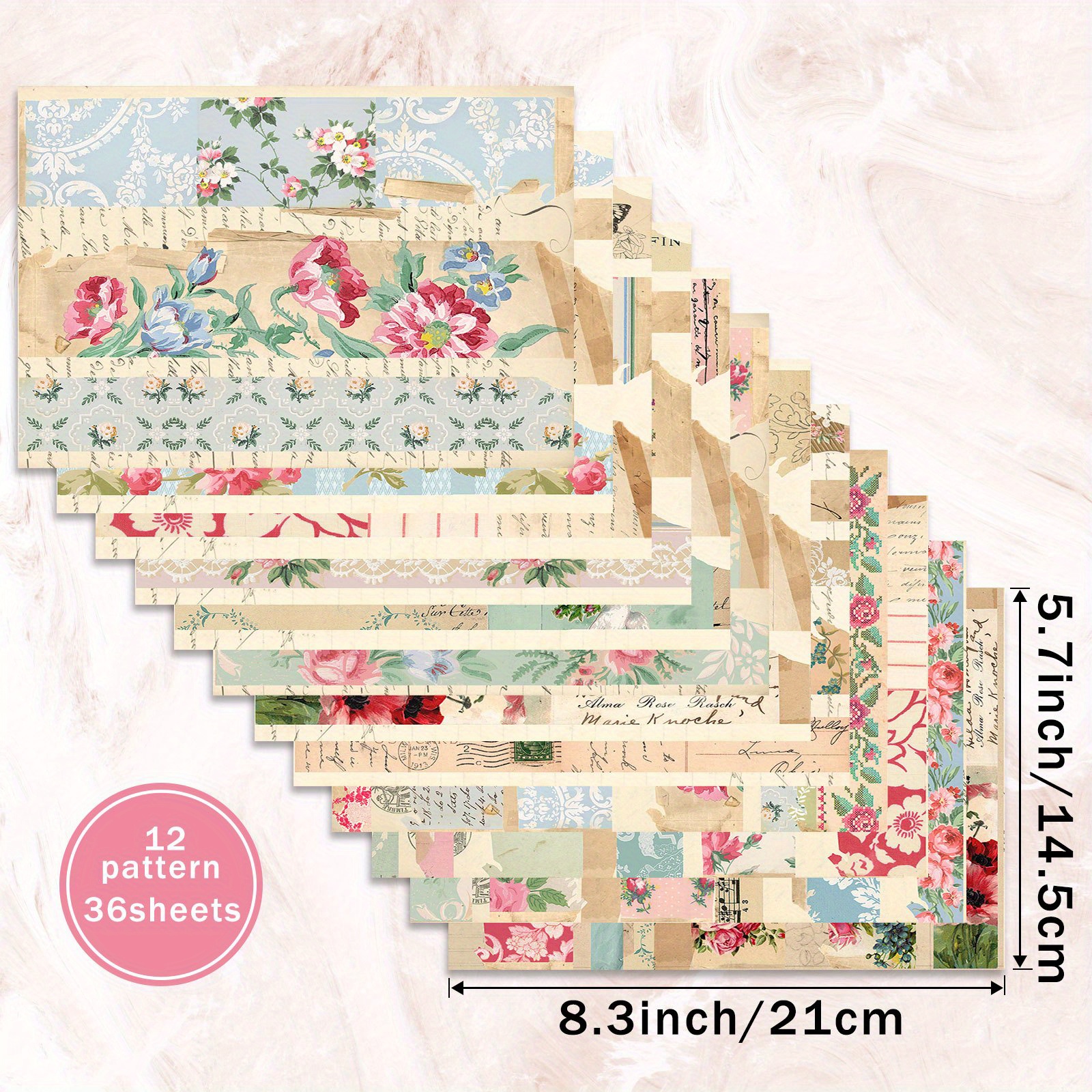 TEMU 36 Vellen A5 (Amerikaans Satijnen Lint Bloemen Onregelmatige Achtergrond) Scrapbookpapier, Geschikt voor Bullet Journals, Junk Journals en