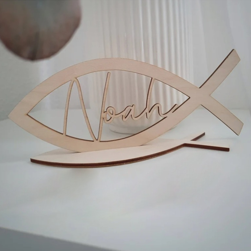 Image of Personalized Wooden Name Decoration | Fish-shaped Design, Baptismal And Desktop Decoration, Ideal For Halloween, Christmas, And Other Holidays, Contemporary Style, Wall Hanging