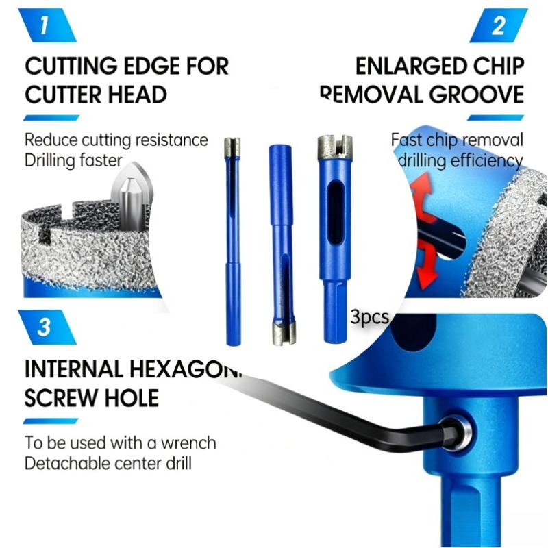 TEMU Drill Bit Set, Sintered Marble Hole Opener, Suitable For Glass, Marble, Granite, Stone, Tile, And Ceramics, Tool Kit - Random Color