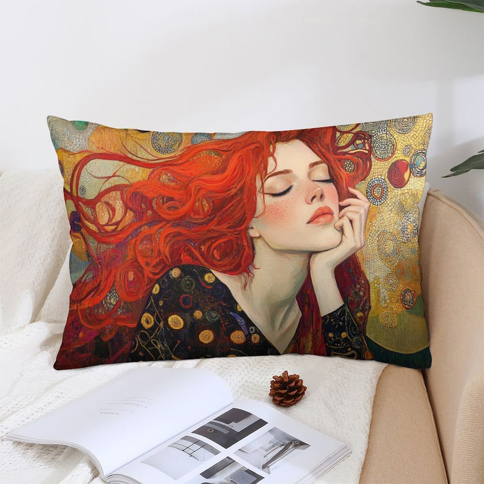 

1pc Style Plush Throw Pillow Cover, 12x20 Inch, Red-haired Woman Inspired Print, Soft Luxurious Polyester, Machine Washable, Zipper Closure, Decorative Pillowcase For , Ideal Gift