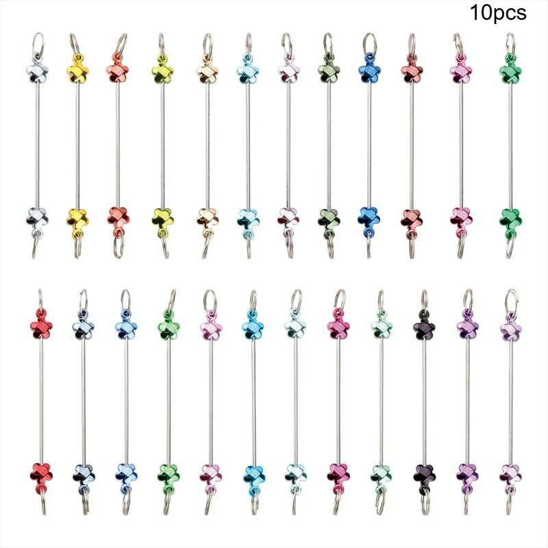 Image of 10pcs Beadable Flower Shape Keychain Bars Bulk Blank Diy Metal Beaded Keychain Detachable Key Chain Making Accessories For Diy Craft Keychain Making Gift Accessories