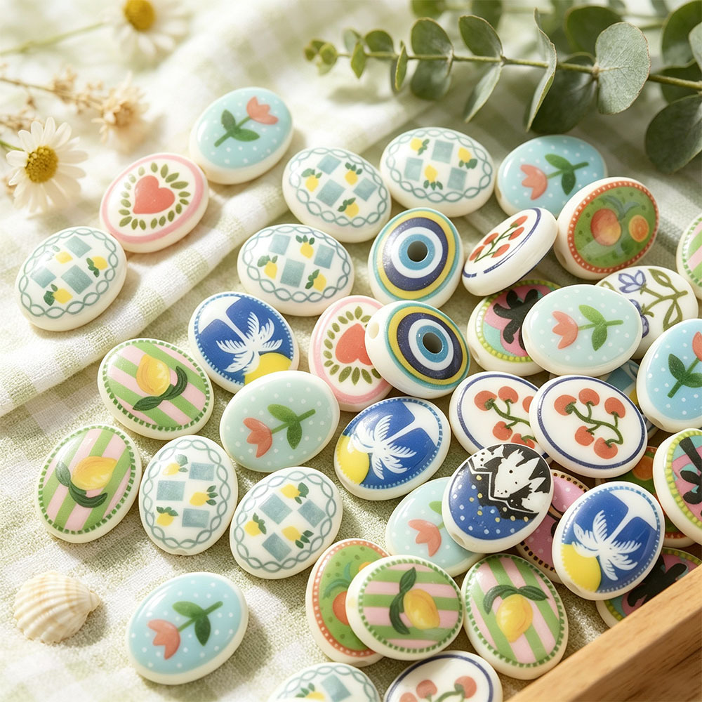 Light Bohemian Style Oval Ceramic Beads for DIY Jewelry Making