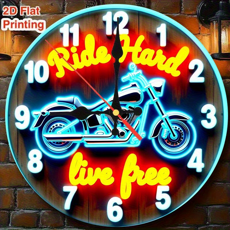 TEMU 2d Flat Wooden Wall Clock Decorating A Garage, Living Room, Or A For Man's . It Operates Silently And Uses A Quartz Movement, Making It An